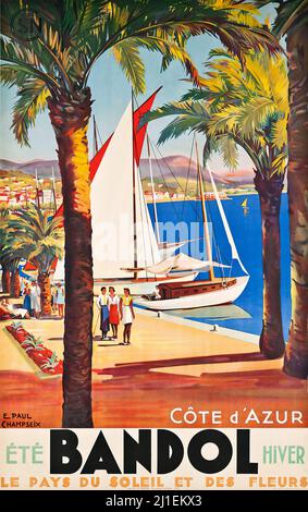 Vintage-Reiseposter - E. Paul Champesix - BANDOL - c 1930. Cote d'Azur (Französische Riviera) Stockfoto