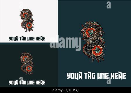 tattoo Design von Schlange und Ziege Vektor Illustration Stockfoto