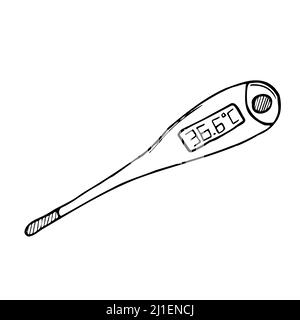 Medizinisches Thermometer handgezeichnetes Umriß-Doodle-Symbol. Digitales medizinisches Tool zur Messung und Anzeige der Körpertemperatur. Vektorskizzendarstellung für Stock Vektor