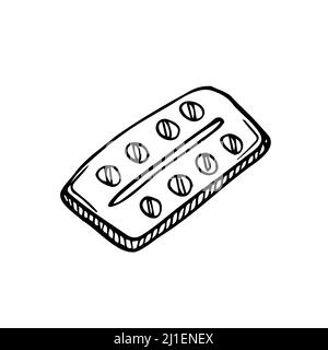 Verschreibungspflichtige Medikamente und Medikamente Doodle, handgezeichnete Vektor Doodle Illustration von verschiedenen Medikamenten Tabletten und Pillen für medizinische Zwecke Stock Vektor
