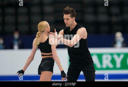 Sud de France Arena, Montpellier, Frankreich. 25. März 2022. Mariia Ignateva und Danijil Leonyidovics Szemko aus Ungarn während des Pairs Ice Dance, der Eiskunstlauf-Weltmeisterschaft in der Sud de France Arena, Montpellier, Frankreich. Kim Price/CSM/Alamy Live News Stockfoto