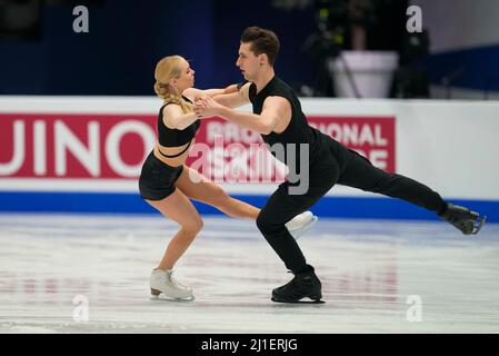 Sud de France Arena, Montpellier, Frankreich. 25. März 2022. Mariia Ignateva und Danijil Leonyidovics Szemko aus Ungarn während des Pairs Ice Dance, der Eiskunstlauf-Weltmeisterschaft in der Sud de France Arena, Montpellier, Frankreich. Kim Price/CSM/Alamy Live News Stockfoto