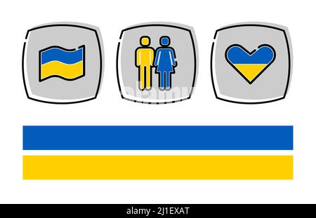 Ukraine Farben und Symbole gesetzt - gelb und blau, Flagge, Herz, Paar Stock Vektor