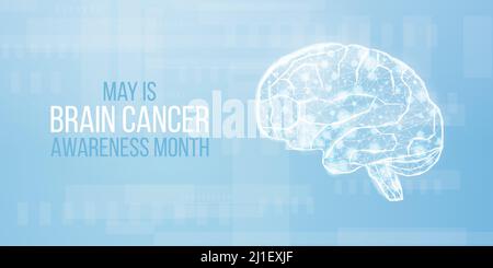 Konzept für den Monat des Bewusstseins für Hirntumoren. Banner mit low-poly Gehirn. Vektorgrafik. Stock Vektor