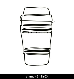 Papierbecher mit heißem Kaffee in Single-Line-Stil. Kaffee bis fo in kontinuierlicher Linienzeichnung. Vektorgrafik Stock Vektor