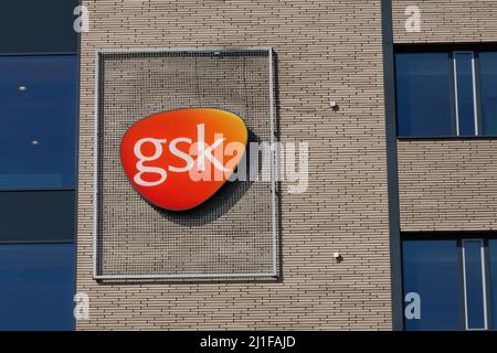 Poznan, Polen - 24. März 2020: Logotyp GlaxoSmithKline Biologicals w Poznaniu, Polen - GSK ist ein britisches Pharmaunternehmen. Stockfoto