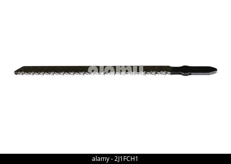 Stichsägeblätter für Holz isoliert auf weißem Hintergrund. Hochauflösendes Foto. Volle Schärfentiefe. Stockfoto