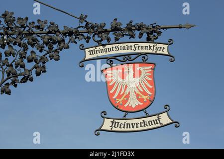 Galionsfigur, Nasenschild, Weingut Stadt Frankfurt am Römerberg in Frankfurt, Hessen, Deutschland Stockfoto