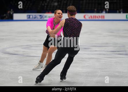 Sud de France Arena, Montpellier, Frankreich. 25. März 2022. Natalie Taschlerova und Filip Taschler aus Tschechien während des Pairs Ice Dance, der Eiskunstlauf-Weltmeisterschaft in der Sud de France Arena, Montpellier, Frankreich. Kim Price/CSM/Alamy Live News Stockfoto