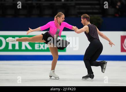 Sud de France Arena, Montpellier, Frankreich. 25. März 2022. Natalie Taschlerova und Filip Taschler aus Tschechien während des Pairs Ice Dance, der Eiskunstlauf-Weltmeisterschaft in der Sud de France Arena, Montpellier, Frankreich. Kim Price/CSM/Alamy Live News Stockfoto