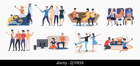 Eine Gruppe von Freunden verbringt Zeit zusammen. Gruppe von Menschen, die sich amüsieren. Happy Friends Konzept. Vektor-Illustration für Website, Landing Page, onli Stock Vektor