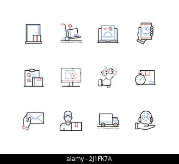 Lieferung an die Tür Service - Linie Design Stil Symbole Stock Vektor
