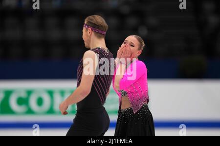 Sud de France Arena, Montpellier, Frankreich. 25. März 2022. Natalie Taschlerova und Filip Taschler aus Tschechien während des Pairs Ice Dance, der Eiskunstlauf-Weltmeisterschaft in der Sud de France Arena, Montpellier, Frankreich. Kim Price/CSM/Alamy Live News Stockfoto