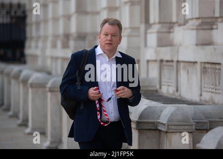 London, England, Großbritannien. 24. März 2022. Der ehemalige Staatsminister im Kabinett und der ehemalige Brexit-Chefverhandler Lord DAVID FROST werden vor dem Kabinett gesehen. (Bild: © Tayfun Salci/ZUMA Press Wire) Stockfoto