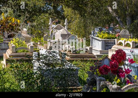 Muslimischer Friedhof in Yeni Boğaziçi, Türkische Republik Nordzypern (TRNC) Stockfoto