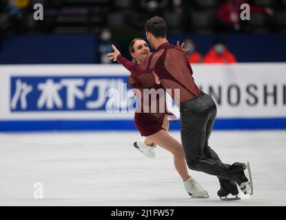 Sud de France Arena, Montpellier, Frankreich. 25. März 2022. Gabriella Papadakis und Guillaume Cizeron aus Frankreich während des Pairs Ice Dance, der Weltmeisterschaft im Eiskunstlauf in der Sud de France Arena, Montpellier, Frankreich. Kim Price/CSM/Alamy Live News Stockfoto