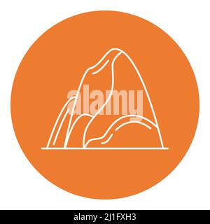 Berg-Ikone im schlanken Stil. Umreißen Sie das Felssymbol in einem runden Rahmen. Stock Vektor