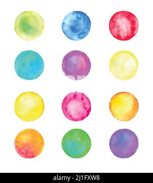 Vektor bunte Aquarell Punkte gesetzt. Bunte Aquarell Kunst handbemalten Kreis Stock Vektor