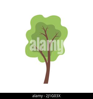 Baum mit grünem Laub. Vorlagenelement für Design und Dekoration. Natur und Wald. Flache Vektorgrafik isoliert auf weißem Hintergrund Stock Vektor