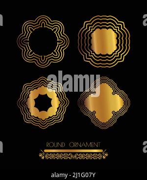 Gold kreisförmige Ornament auf schwarzem Hintergrund. Goldenes Muster Stock Vektor