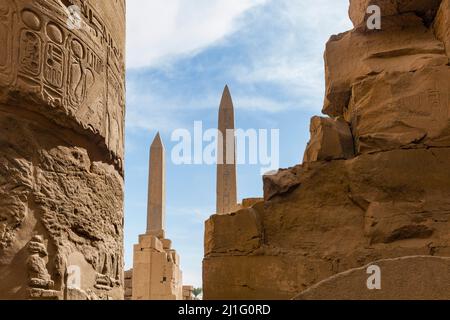 Obelisken von Thutmosis I und Hatschepsut, Karnak, Luxor Stockfoto