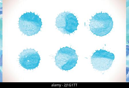 Vector blau Aquarell bemalte Flecken Set. Blaue Aquarell texturierte Vektor Hintergründe gesetzt Stock Vektor