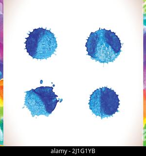 Vector blau Aquarell bemalte Flecken Set. Blaue Aquarell texturierte Vektor Hintergründe gesetzt Stock Vektor