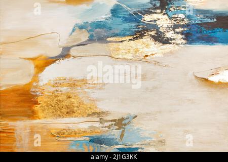 Blau, gelb, türkis und beige in einem avantgardistischen abstrakten Farbmuster. Stockfoto