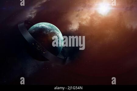 Science-Fiction-Raumtapete, unglaublich schöne Planeten, Galaxien, dunkle und kalte Schönheit des endlosen Universums. Elemente dieses Bildes werden von zur Verfügung gestellt Stockfoto