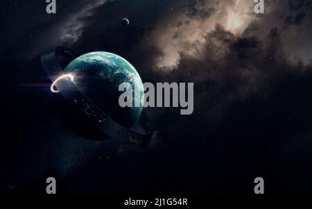 Simulation der Sonne. Science Fiction Weltraum Tapete, unglaublich schöne Planeten, Galaxien, dunkle und kalte Schönheit des endlosen Universums. Elemente davon Stockfoto