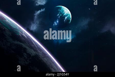 Science-Fiction-Raumtapete, unglaublich schöne Planeten, Galaxien, dunkle und kalte Schönheit des endlosen Universums. Elemente dieses Bildes werden von zur Verfügung gestellt Stockfoto