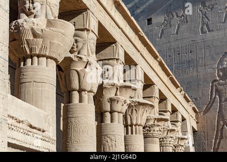 Mammisi, oder Geburtshaus, am Tempel der Isis in Philae Stockfoto