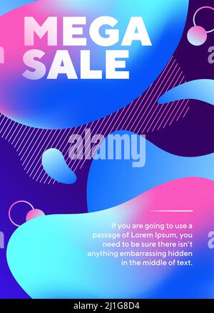 Mega Verkauf Text mit abstrakten fließenden Formen. Organische Formen, fließende Flüssigkeit, dynamischer farbiger Hintergrund. Trendiges Design für Plakate, Flyer, Werbung Stock Vektor