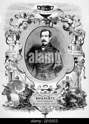 Eng translation : ' Bonaparte Louis-Napoleon Präsident der Französischen Republik ' - Original in Französisch : ' Bonaparte Louis-Napoléon Président de la République Française ' - Auszug aus 'L'Illustration Journal Universel' - Französisch illustrierte Zeitschrift - 1848 Stockfoto