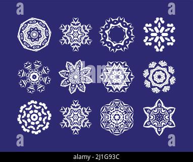 Weiße Vektorschneeflocken. Schneeflocke Set für Winter Design. Stock Vektor