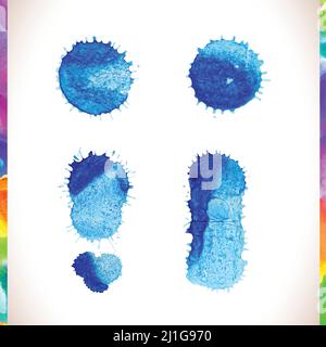 Vector blau Aquarell bemalte Flecken Set. Abstrakt blau Aquarell Hand malen Spritzer. Stock Vektor