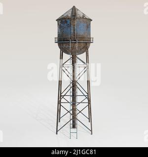 Wassertankturm isoliert auf weißem Hintergrund 3D Abbildung Stockfoto