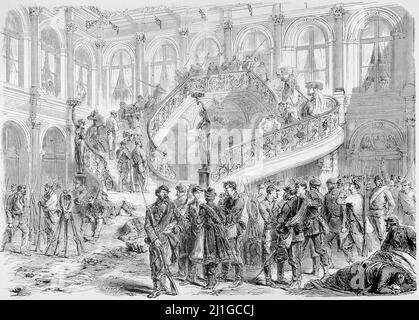 LA COMMUNE L'HOTEL-DE-VILLE. La Cour Louis XIV - Auszug aus 'L'Illustration Journal Universel' - Französische Illustrierte - 1871 Stockfoto