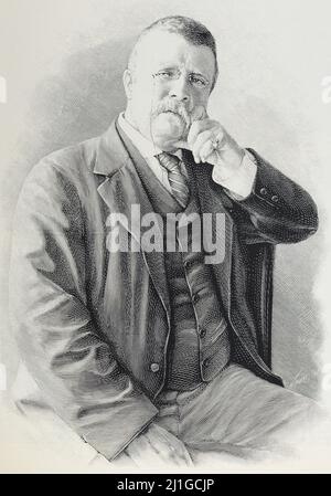 Herr THÉODORE ROOSEVELT, der Präsident des Etats-Unis. - Eng translation: Herr THÉODORE ROOSEVELT, der neue Präsident der Vereinigten Staaten - Auszug aus 'L'Illustration Journal Universel' - Französische Illustrierte Zeitschrift - 1901 Stockfoto