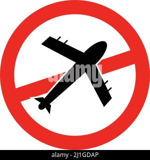 Flugzeug und Verbotszeichen. Das Reisen ist verboten. Bearbeitbarer Vektor. Stock Vektor