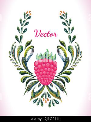 Handgemalte Himbeere isoliert auf weißem Hintergrund Stock Vektor