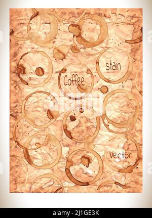Grunge altes Papier Textur. Hintergrund Mit handgezeichneten Kaffeeflecken. Stock Vektor