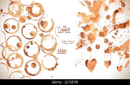 Kaffee malen Flecken, Spritzer und Hirsche auf weißem Hintergrund. Kaffee Tasse markiert. Vektor Kaffee Set. Stock Vektor