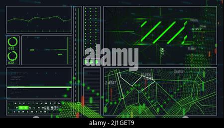 Bild der finanziellen Datenverarbeitung auf digitalen Bildschirmen Stockfoto