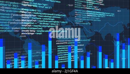 Bild der Datenverarbeitung auf Weltkarte Stockfoto