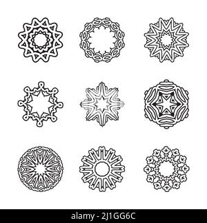 Runde Ornament Set. Dekorative Elemente aus dem Vintage-Stil. Kreisförmiges Muster aus traditionellen Motiven und antiken orientalischen Ornamenten. Handgezeichneter Hintergrund. Stock Vektor