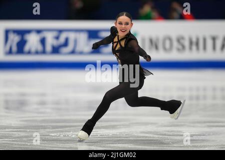 Sud de France Arena, Montpellier, Frankreich. 25. März 2022. Kailani Craine aus Australien beim Finale der Damen, World Figure Skating Championship in der Sud de France Arena, Montpellier, Frankreich. Kim Price/CSM/Alamy Live News Stockfoto