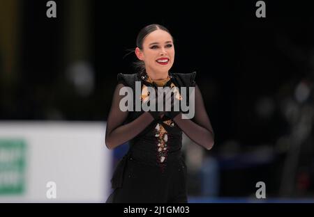 Sud de France Arena, Montpellier, Frankreich. 25. März 2022. Kailani Craine aus Australien beim Finale der Damen, World Figure Skating Championship in der Sud de France Arena, Montpellier, Frankreich. Kim Price/CSM/Alamy Live News Stockfoto