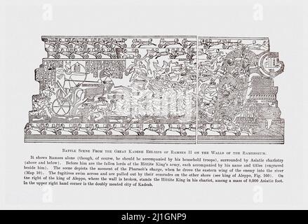 Das Alte Ägypten. Das Neue Königreich (1549–1069 v. Chr.). Illustration von 1912 Kampfszene aus den Großen Kadesh-Reliefs von Ramses II. An den Wänden der Ramess Stockfoto