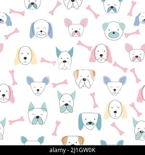 Nahtloses Kindermuster mit Hundegesichtern. Kreative Kindergarten Hintergrund. Perfekt für Kinder Design, Stoff, Verpackung, Tapete, Textil, Bekleidung Stock Vektor